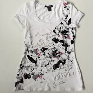 White House Black Market Floral Graphic Tee - White and Black